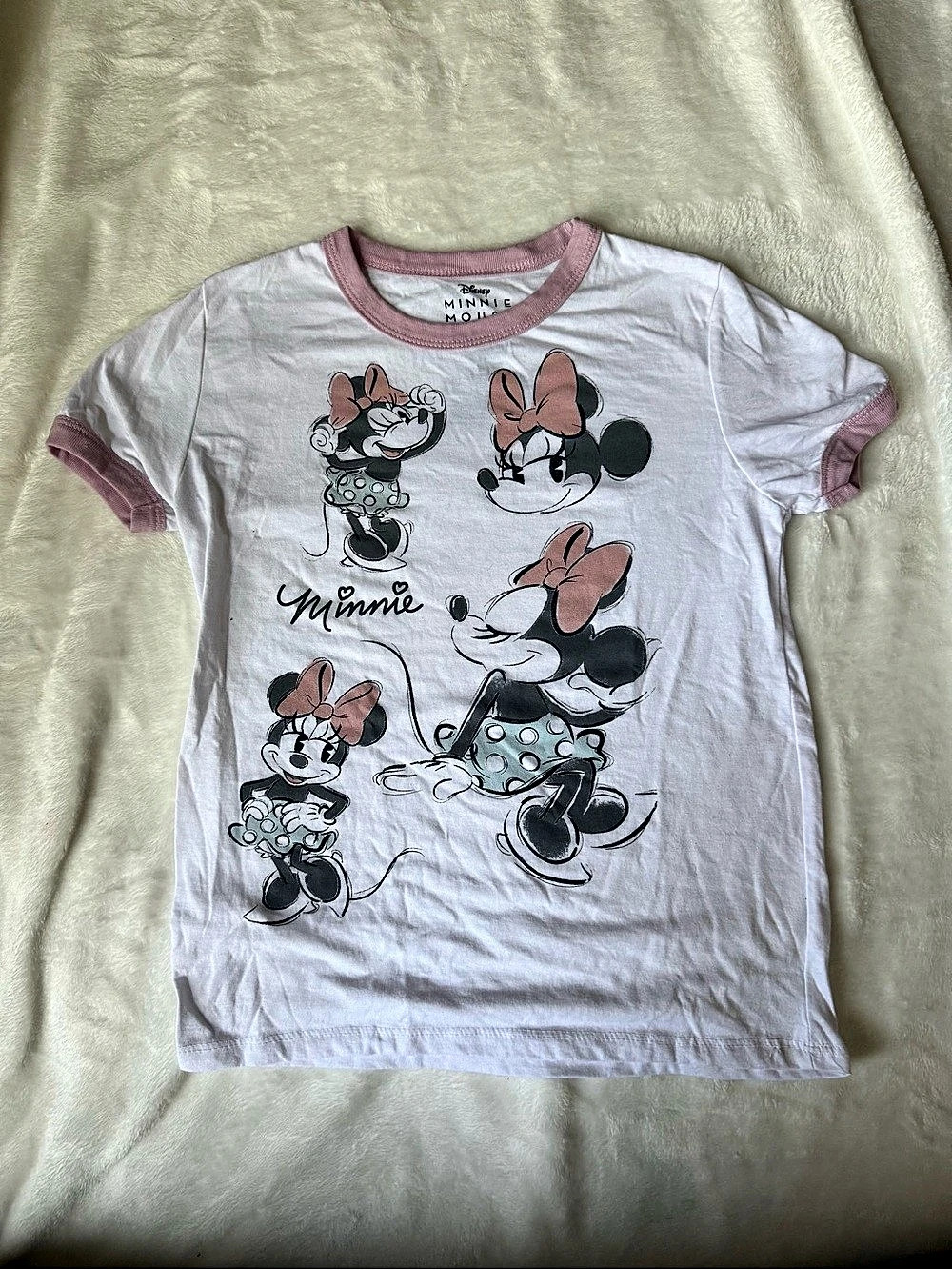 Disney Minnie Mouse Graphic Short Sleeve Tee Girls Small Pink & White